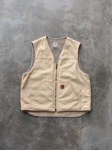 Earth Tones: Vintage Beige Carhartt Sherpa-Lined Vest (L)