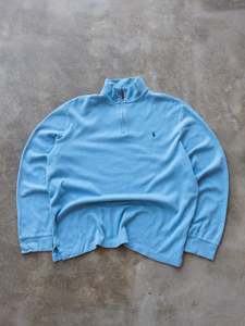 Knitwear: Vintage Light Blue Polo Ralph Lauren Quarter Zip Knit (L)