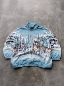 Vintage Blue Wolf Fleece Jacket (XL)