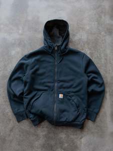 Vintage Navy Carhartt Fleece-Lined Hoodie (M)