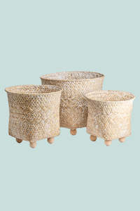 Straw Whitewash Basket Planter Range