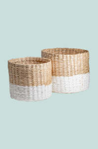 White Base Cylinder Basket Planter Range - 2 Sizes