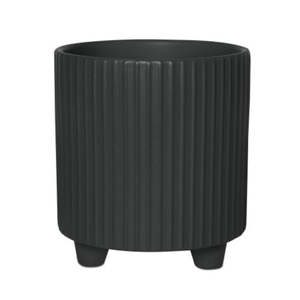 Pots And Planters: Ceramic Ribbed Footed Conner Cover Pots - Black