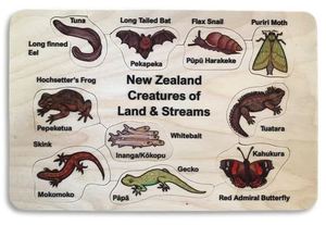 NZ Creatures of Land & Streams 10 pc puzzle - Kiwi Made Toys