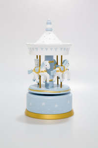 Blue Carousel Wooden Music Box