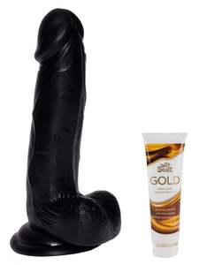 Sex Toys For Couples: 12.2-Inch Dildo & Wet Stuff Gold Bundle