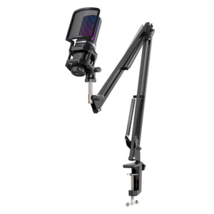 Microphones: PLAYMAX RGB BLACK MICROPHONE WITH ARM AND TRIPOD