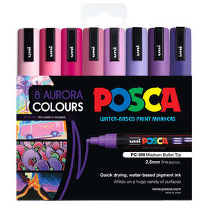 Uni Posca Marker 1.8-2.5mm Med Bullet 8 Pack Aurora PC-5M