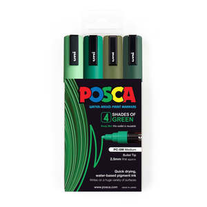 Uni Posca Marker 1.8-2.5mm Med Bullet 4 Pack Shades of Green PC-5M