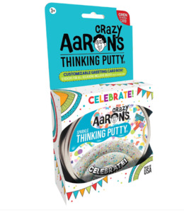 CRAZY AARON'S PUTTY Celebrate!10cm tin, with a card & sparkly confetti