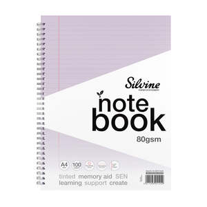 Silvine Tinted A4+ Notebook 8mm Lined with Margin 100 Pages Lilac (NEW)