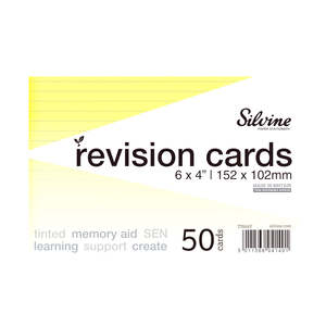 Stationery: Silvine Tinted Revision Cards 6mm Ruled 152 x 102mm 50 Cards Yellow (NEW)