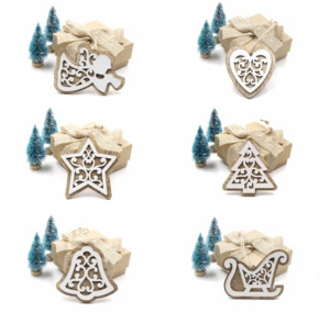 Christmas Collection: European White Wooden Pendants Ornaments (6pcs,variety)