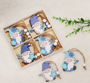 Christmas Gnomes Blue Wooden for Christmas Tree (12pcs)