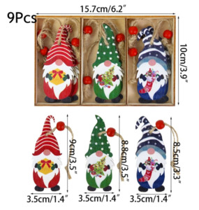Christmas Gnomes Mix Colours Wooden for Christmas Tree  (9pcs)
