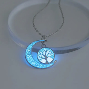 Glow In The Dark Moon Shape Pendant -Tree Of Life Pattern