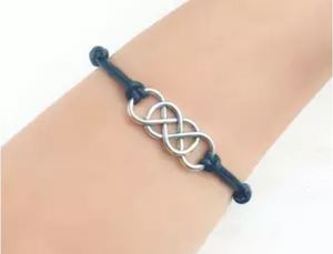 Double Infinity leather Bracelet (Silver Tone)