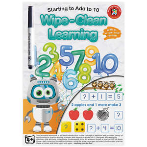 At Home Learning Aids: Wipe Clean Learning Book Starting to Add to 10 W/Marker