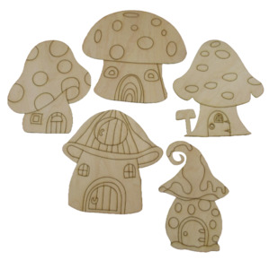 Fairies: Gnome/Fairy Mushroom House Wooden to Decorate (5pc, variety)