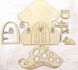 Wooden 3D Fairy Door with Mushroom roof etc. Large 12cm