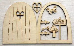 Wooden 3D Fairy Door with Heart/Butterfly etc. Large 14.5cm