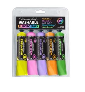 Chroma Kidz Washable Acrylic Fluoro Paint 5 X 75ml Set