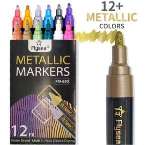 Rock Art Painting Supplies: Acrylic Flysea Pens 12 Metallic-use on rocks, fabric, wood etc.
