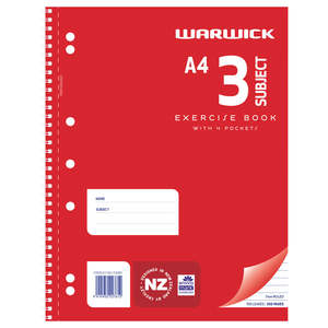 Back To School: Warwick Exercise Book Spiral 3 Subject 150 Leaf A4 Ruled 7mm
