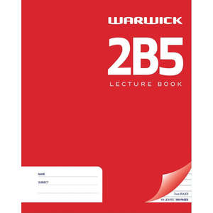 Back To School: Warwick Lecture Book 2B5 Hardcover 94 Leaf Ruled 7mm 255x205mm