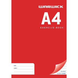 Back To School: Warwick Exercise Book 32 Leaf A4 Ruled 8mm