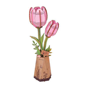 Building And Construction: Robotime Rowood DIY Wooden FlowerPink Tulip 3D Wooden Puzzle TW082
