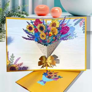 3d Paper Art: 3D Pop-Up Greeting Card – Sunflower Bouquet Design - 15x20cm