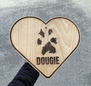 Custom Etched Paw Print Heart