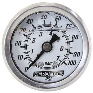Gauges: 1-1/2" Liquid Filled 100 psi Pressure Gauge White Face, Black Pointer, 1/8" NPT Male Thread