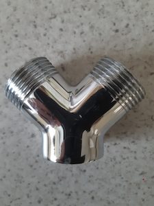 20mm CHROME METAL “Y” 3 WAY JOINER. SPLIT OUTLET COUPLING