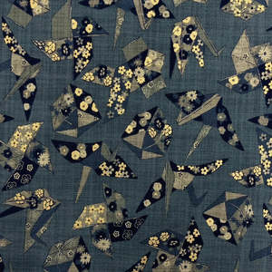 Japanese Collection: Cranes - Denim/Gold