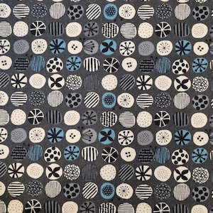 Linen Cotton Fabric: Rinkai Grey Circles