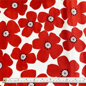 Sale Fabric: Red Flowers on White