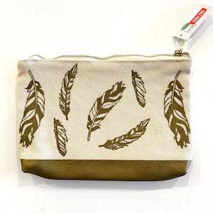 Canvas Pouch - Gold Feathers