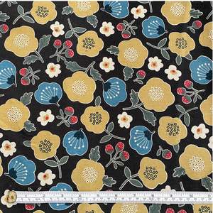 Sale Fabric: Gold flowers on black