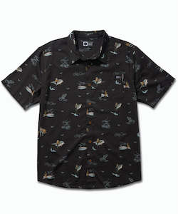 Shirts: Salty Crew Round Up SS Woven Shirt - Black