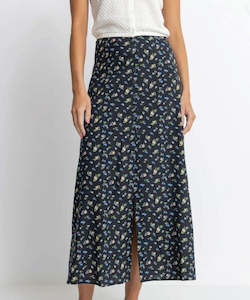Womens Skirts: Rhythm Fleur Floral Button Front Maxi Skirt - Black