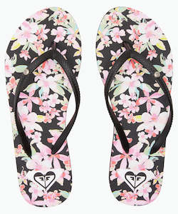 Womens Jandals Sandals Sliders: Roxy Womens Bermuda Print Sandals - Black/Purple