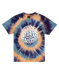 Youth 1: Santa Cruz Check Waste Dot Mono Front Short Sleeve Tee - Navy Tie Dye