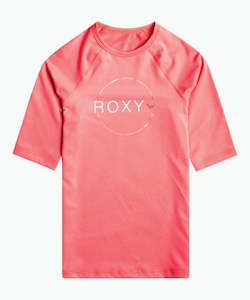 Girls Swimwear: Roxy Girls 8-16 Beach Classics Short Sleeve UPF 50 Rash Vest - Tea Rose