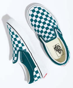 Vans: Vans Checkerboard Slip On Color Theory Kids Shoe - Deep Teal