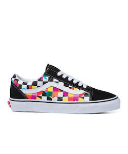 Vans: Vans Old Skool Floral Checkerboard Shoe - Black / True White