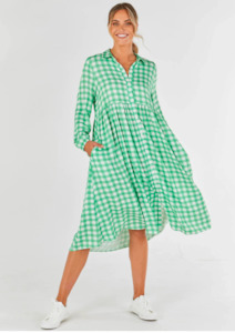Betty Basics: Betty Basics Bellamy Shirt Dress - Green Gingham