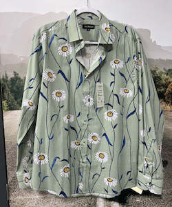 Sale: Mechmoto Stretch Daisy Print Shirt - Green