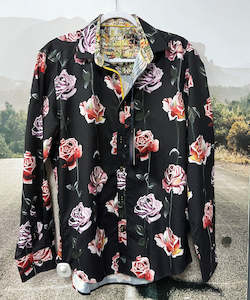 Sugar Roses Microfiber Long Sleeve Mens Shirt - Caviar